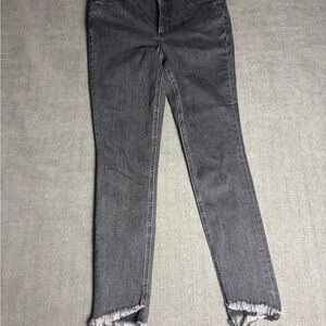 Express Gray Ankle Cropped Jeans with Distressed Hem